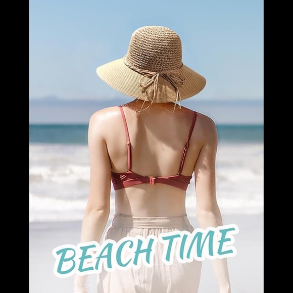 NWT Furtalk Straw Wide Brim Sun Hat - Picture 2 of 9